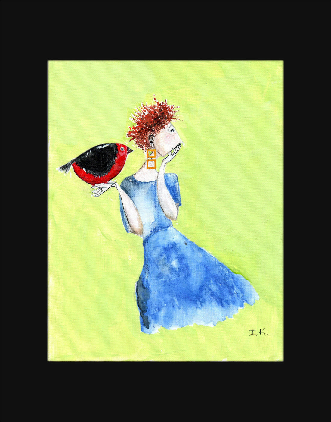 Blue on Green with Red Bird