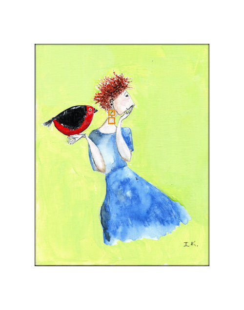 Blue on Green with Red Bird